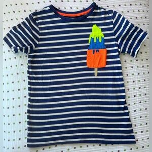 Mini Boden Navy Striped Tee with Ice Cream Appliqué Pocket